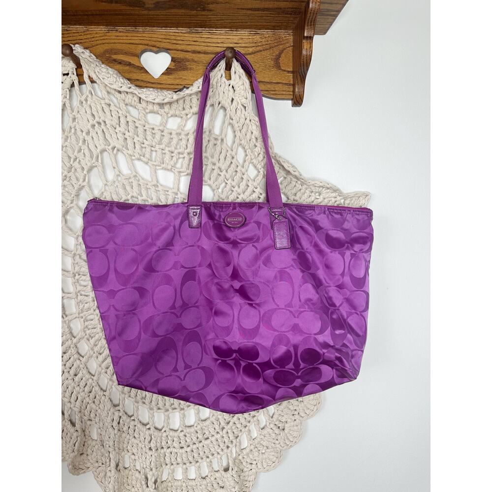 Coach 2010s Purple Logo Large Nylon Tote Bag